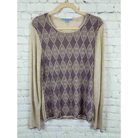 ANTONIO MELANI Sweaters - ANTONIO MELANI violet beige knit collarless top pullover long sleeve sweater L